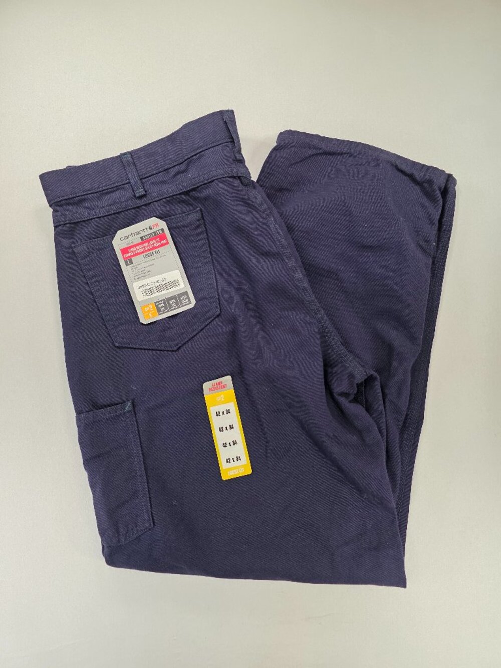 NWT Carhartt Jeans Denim Work Pants Flame Resistant Blue Loose Fit Mens 42x34